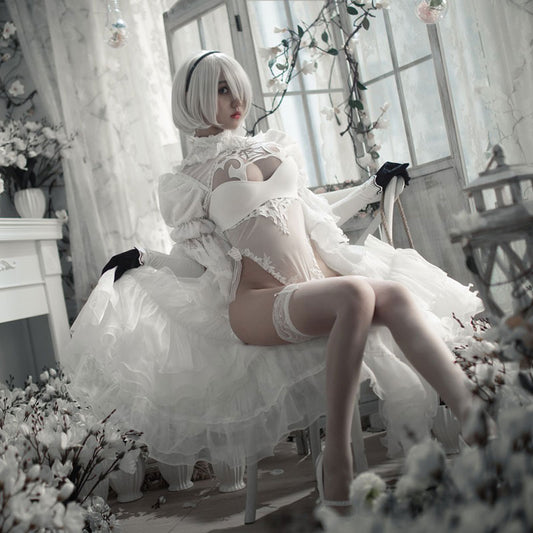 NieR: Automata 2B YoRHa No.2 Type B White Black Wedding Dress Cosplay Costume