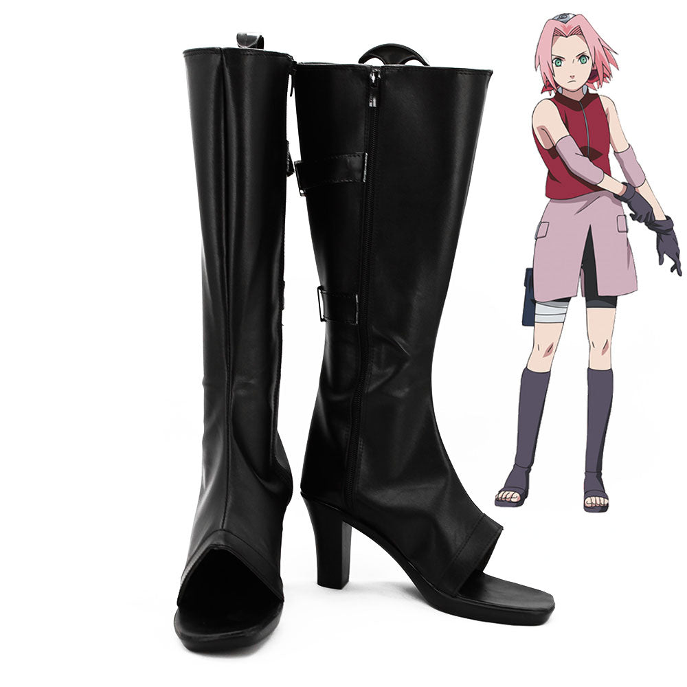 Sakura Haruno from Naruto Halloween Black Shoes Cosplay Boots - B Edition