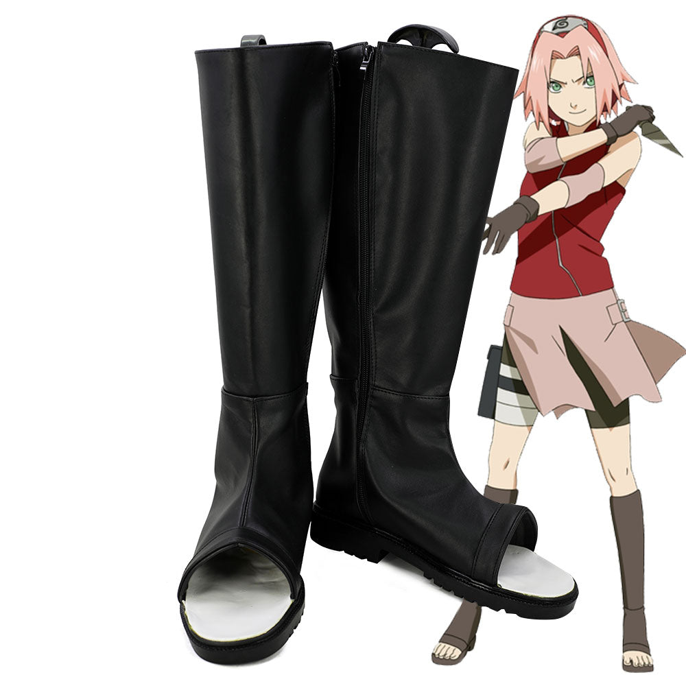 Sakura Haruno from Naruto Halloween Black Shoes Cosplay Boots