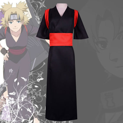 Temari from Naruto Halloween Black Kimono Cosplay Costume