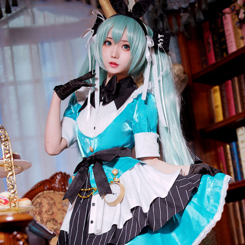 miku idol dress Vocal Idol Alice Virtual Girl Loita Blue Dress Cosplay Costume – Gcosplay